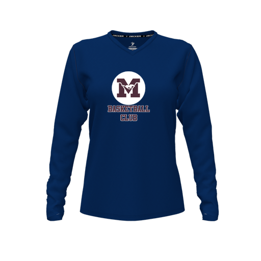 [CUS-DFW-TEES-PER-VNK-LSL-NVY-FYXS-LOGO1] Performance T-Shirt (Female Youth XS, Navy, V Neck, Logo 1, Long Sleeve)